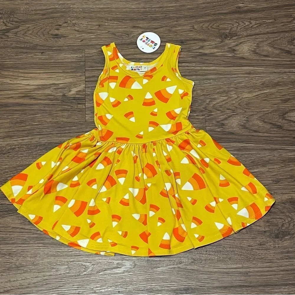 NWT Dot Dot Smile Candy Corn Twirl Sleeveless Dress Orange White Gold Size 2T